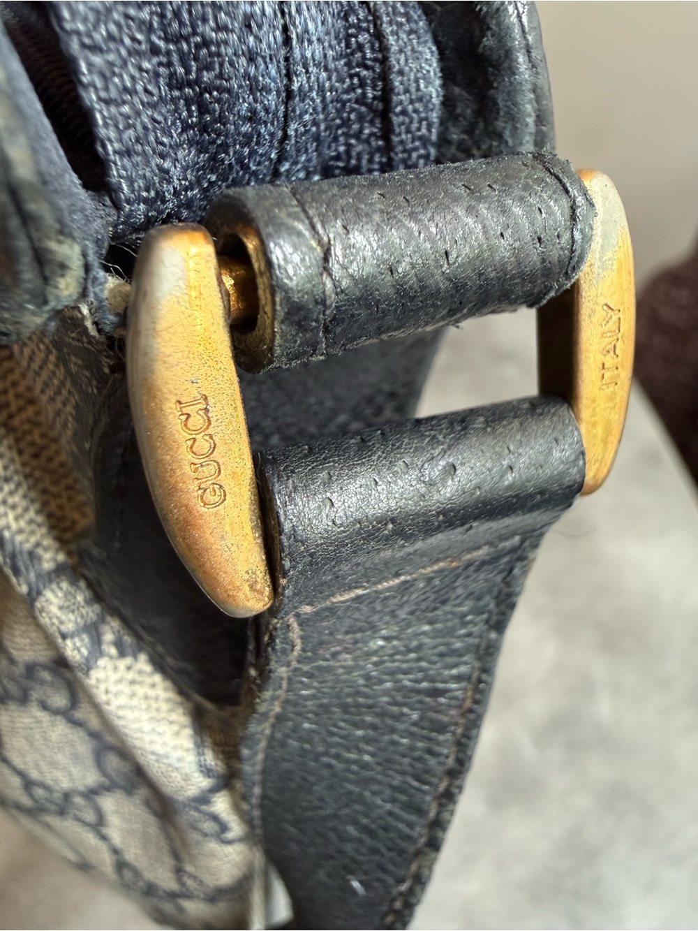 Gucci GG Shoulder Bag, Gray Coated Canvas with Navy Trim - Picture 10 of 17